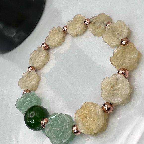 YELLOW JADE + AVENTURINE NATURAL STONES BRACELET 7.5” - Picture 5 of 11
